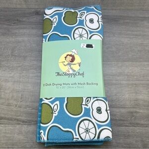 The Sloppy Chef Dish Drying Mats Assorted 2pk Blue W/ Apples & Pears 15” X 20”